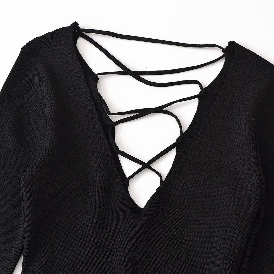 Damen Cropped Feinstrick-Top mit tiefem V‑Ausschnitt, dekorativer Schnürung vorne und Tunnelzugsaum Echoarchiv