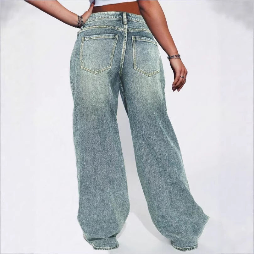Damen High-Waist Weite Vintage-Denim Baggy-Jeans mit entspanntem Schlag Echo Archiv