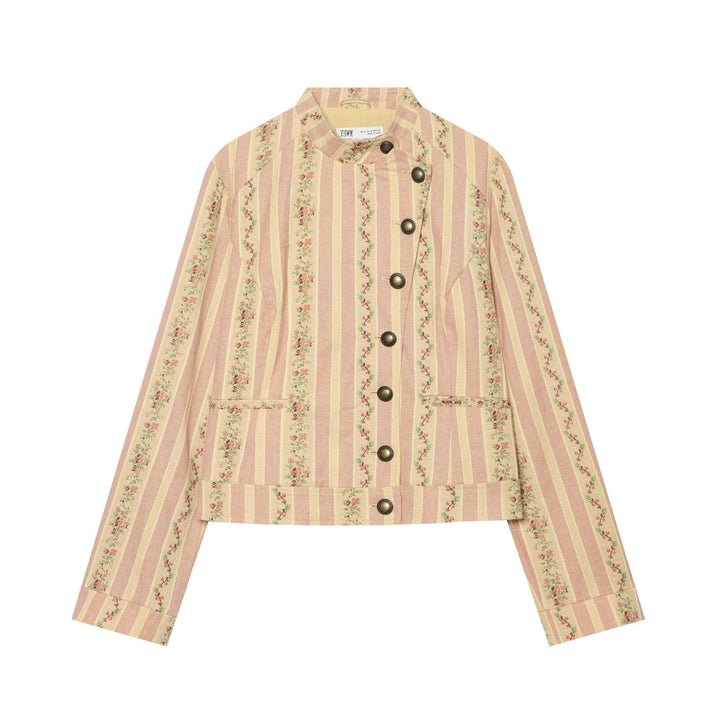 Damen Gestreifte Kurzjacke im Vintage-Look mit Stehkragen und asymmetrischer Knopfleiste Echo Archiv