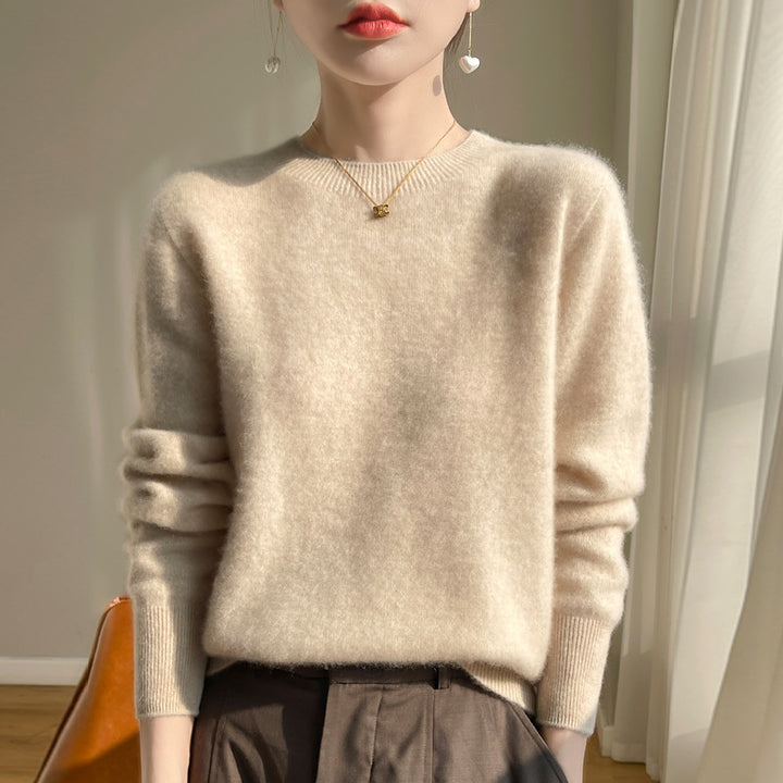 Damen Luxuriöser Kuschelstrick-Pullover mit Rundhals und Mohair-Optik Echoarchiv