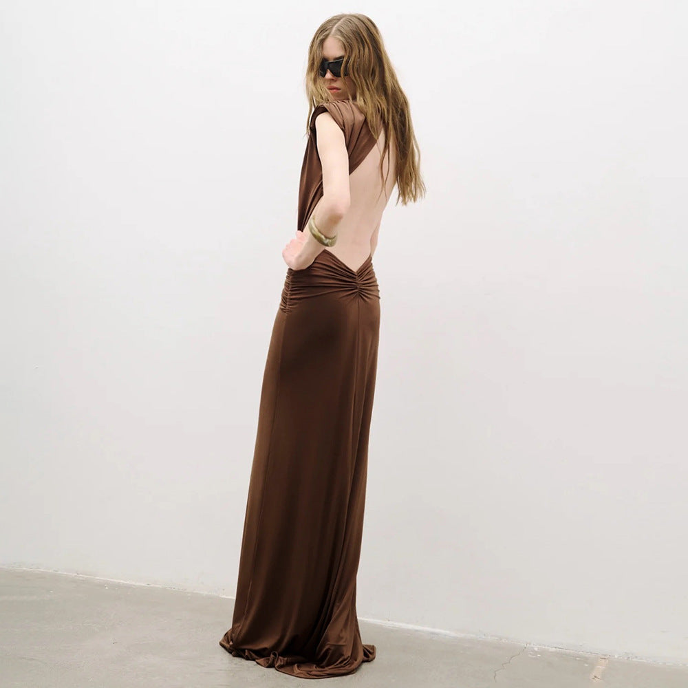Damen elegantes Maxikleid mit tiefem V-Ausschnitt und drapiertem Bund Echo Archiv