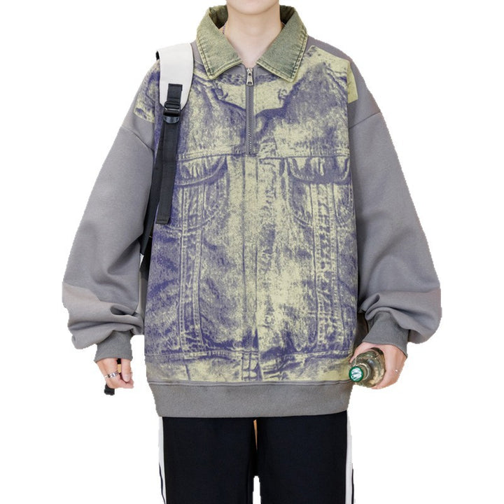 Unisex Oversized Sweatshirt mit blauem Denim-Design und Stehkragen Echoarchiv