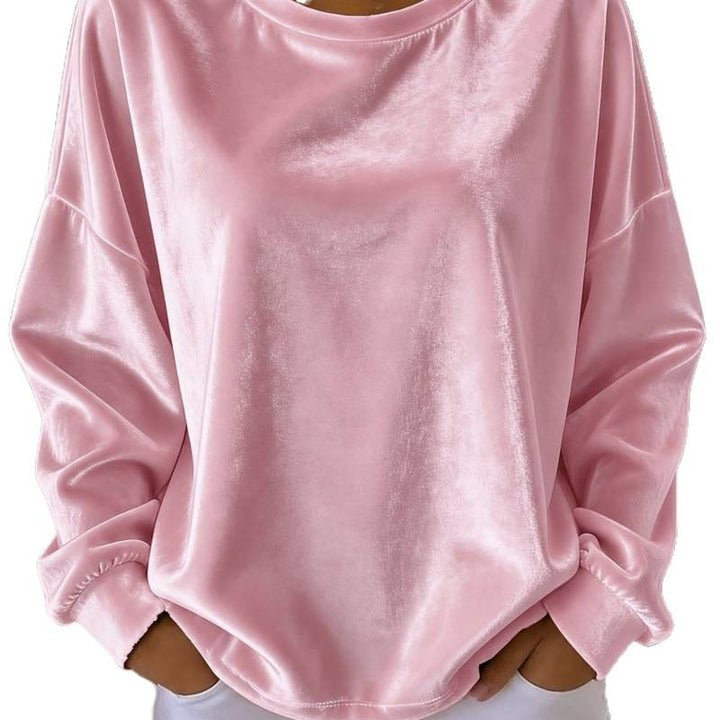 Damen Samt-Oversize-Sweatshirt mit Rundhalsausschnitt und eingesetzter Schulter Echoarchiv