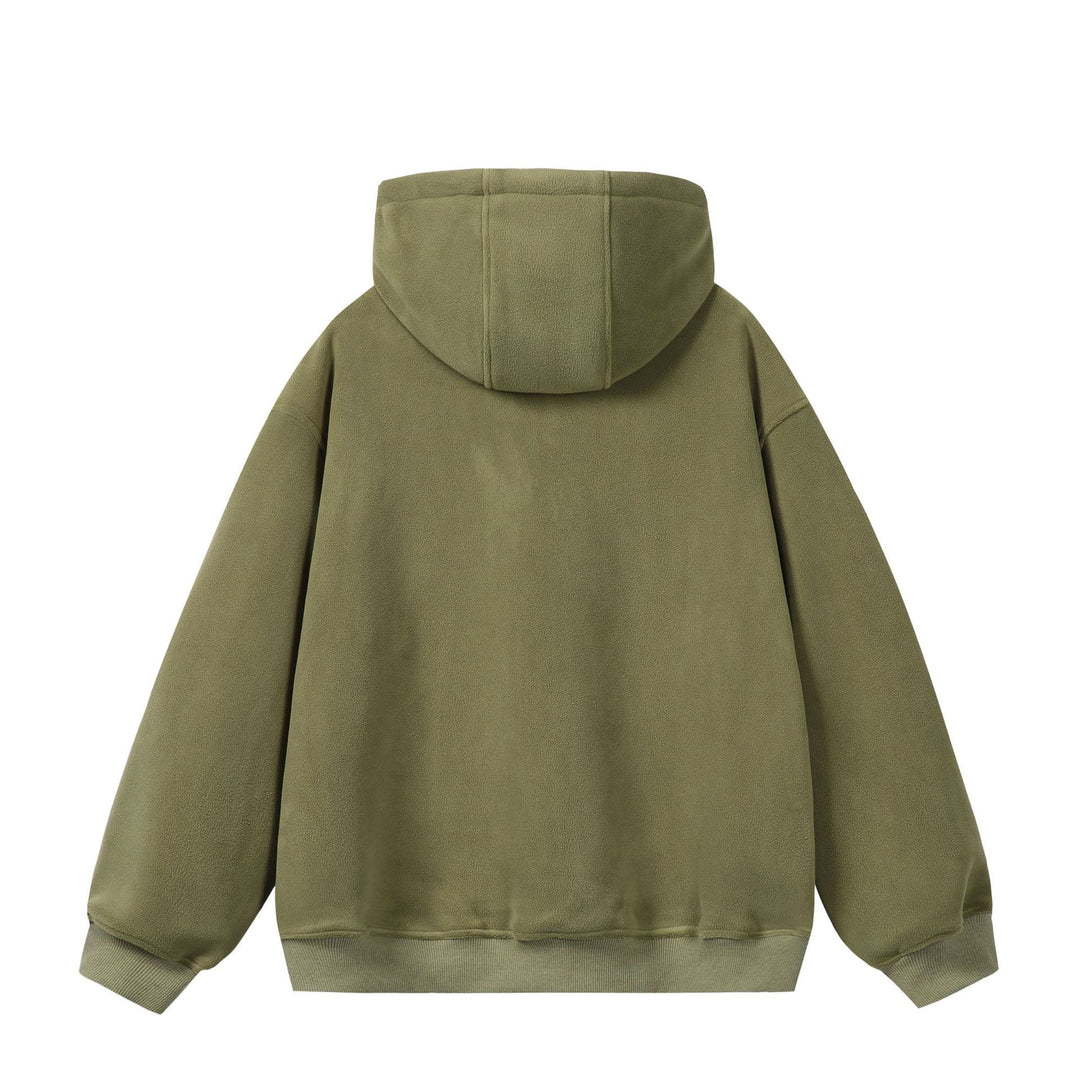 Unisex Oversize Fleece-Halbzip-Kapuzenpullover mit Kordelzug und Rippbündchen Echoarchiv