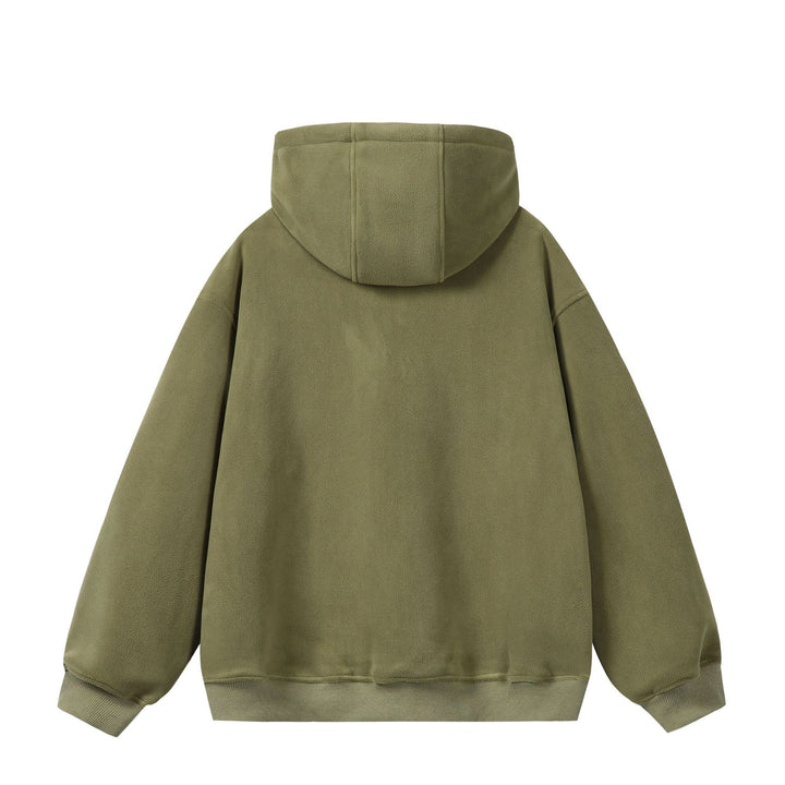 Unisex Oversize Fleece-Halbzip-Kapuzenpullover mit Kordelzug und Rippbündchen Echoarchiv