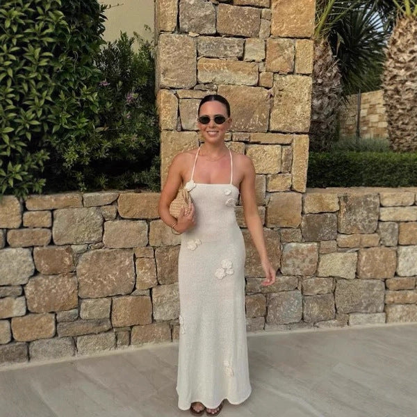Damen Elegantes Maxikleid mit floralen Applikationen und Spaghetti-Trägern Echo Archiv