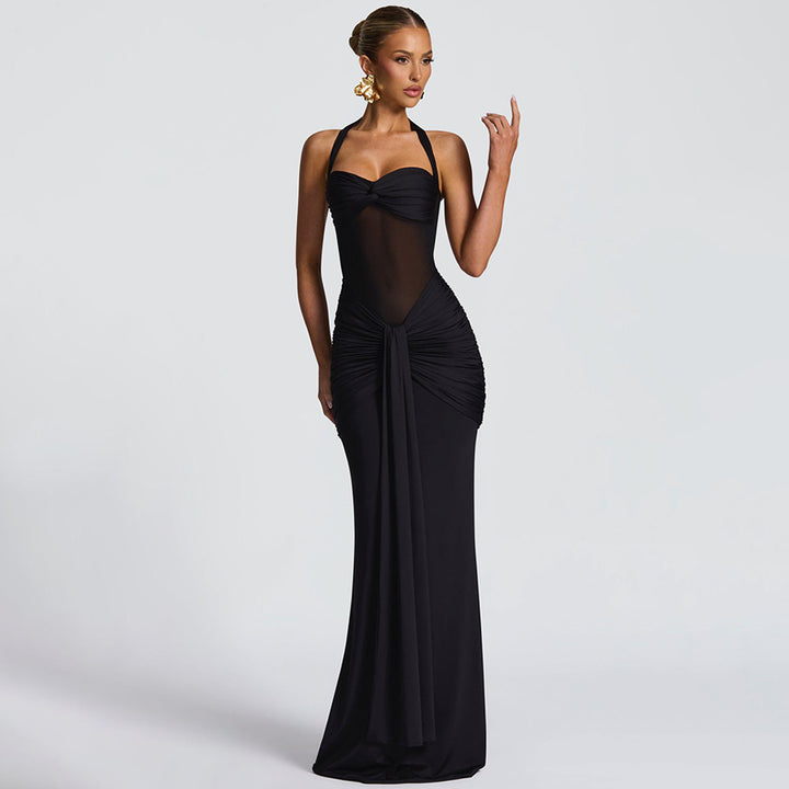 Damen nan figurbetontes Neckholder-Abendkleid mit transparentem Mesh-Einsatz und geraffter Hüftpartie Echo Archiv