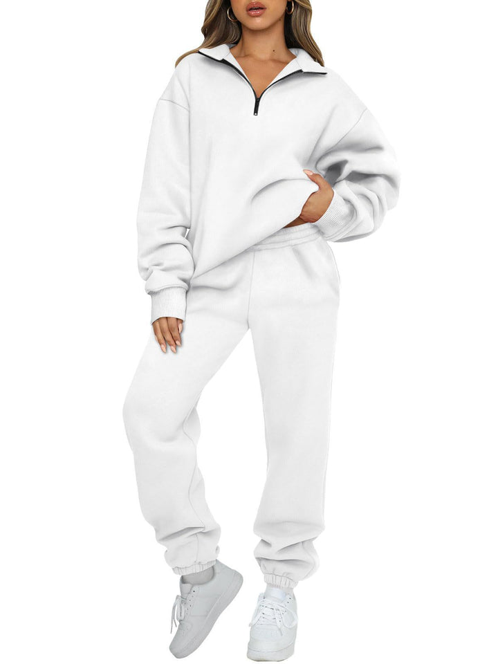 Damen nan Halbzip-Loungewear-Set mit übergroßem Kragenpullover und taillierter Jogginghose mit elastischem Bund Echo Archiv