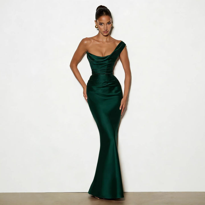 Damen Elegantes Satin Lang Abendkleid mit asymmetrischem Schnitt und figurschmeichelndem Design Echo Archiv