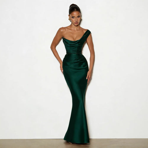 Damen Elegantes Satin Lang Abendkleid mit asymmetrischem Schnitt und figurschmeichelndem Design Echo Archiv
