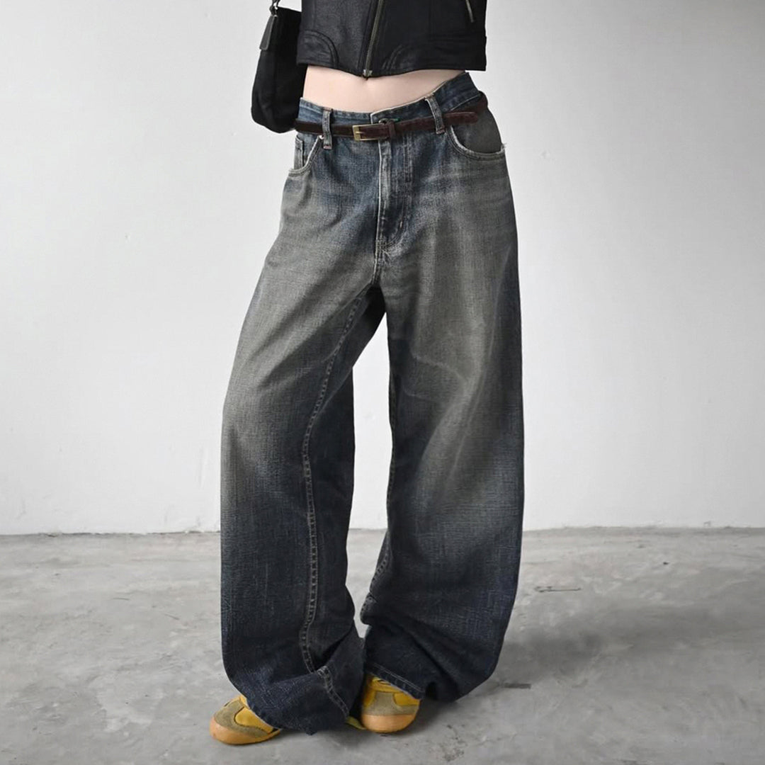 Damenweite Denim-Jeans im lässigen Chino-Stil mit hohem Bund Echo Archiv