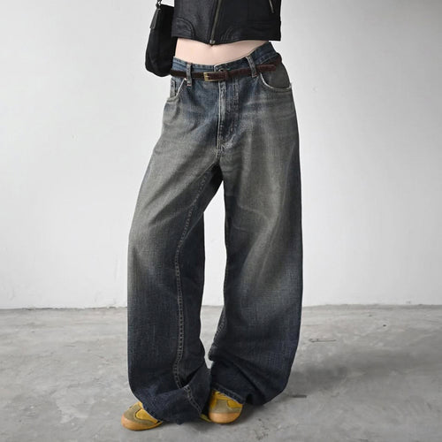 Damen High-Waist Jeans mit weitem Bein und stufenförmiger Waschung Echo Archiv
