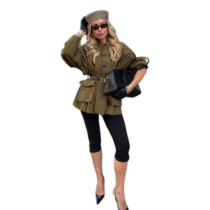 Damen Kurzjacke im Utility‑Stil mit Ballonärmeln & aufgesetzten Klappentaschen Echoarchiv