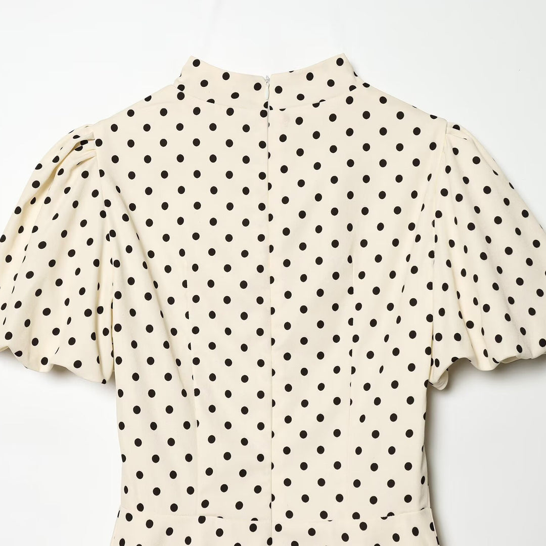 Damen A-Linien Kleid mit hochgeschlossenem Kragen und voluminösen Ärmeln Echo Archiv