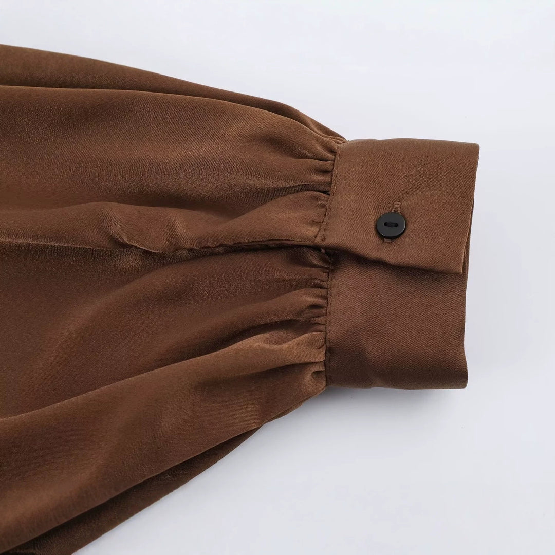 Damen Elegantes Satin-Maxikleid mit V-Ausschnitt und Spitzenbesatz Echoarchiv