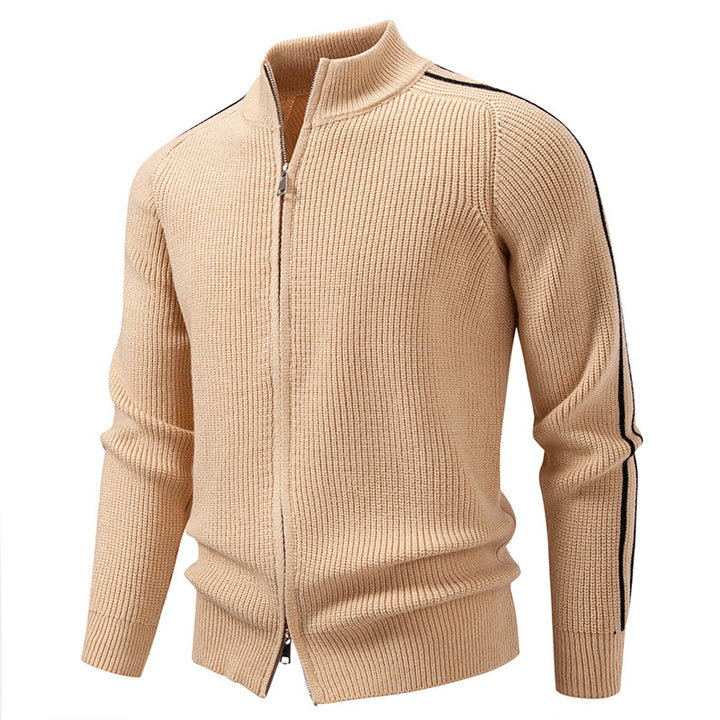 Herren nan Reißverschluss-Strickjacke mit Stehkragen, strukturierter Rippenoptik und kontraststreifen Echo Archiv