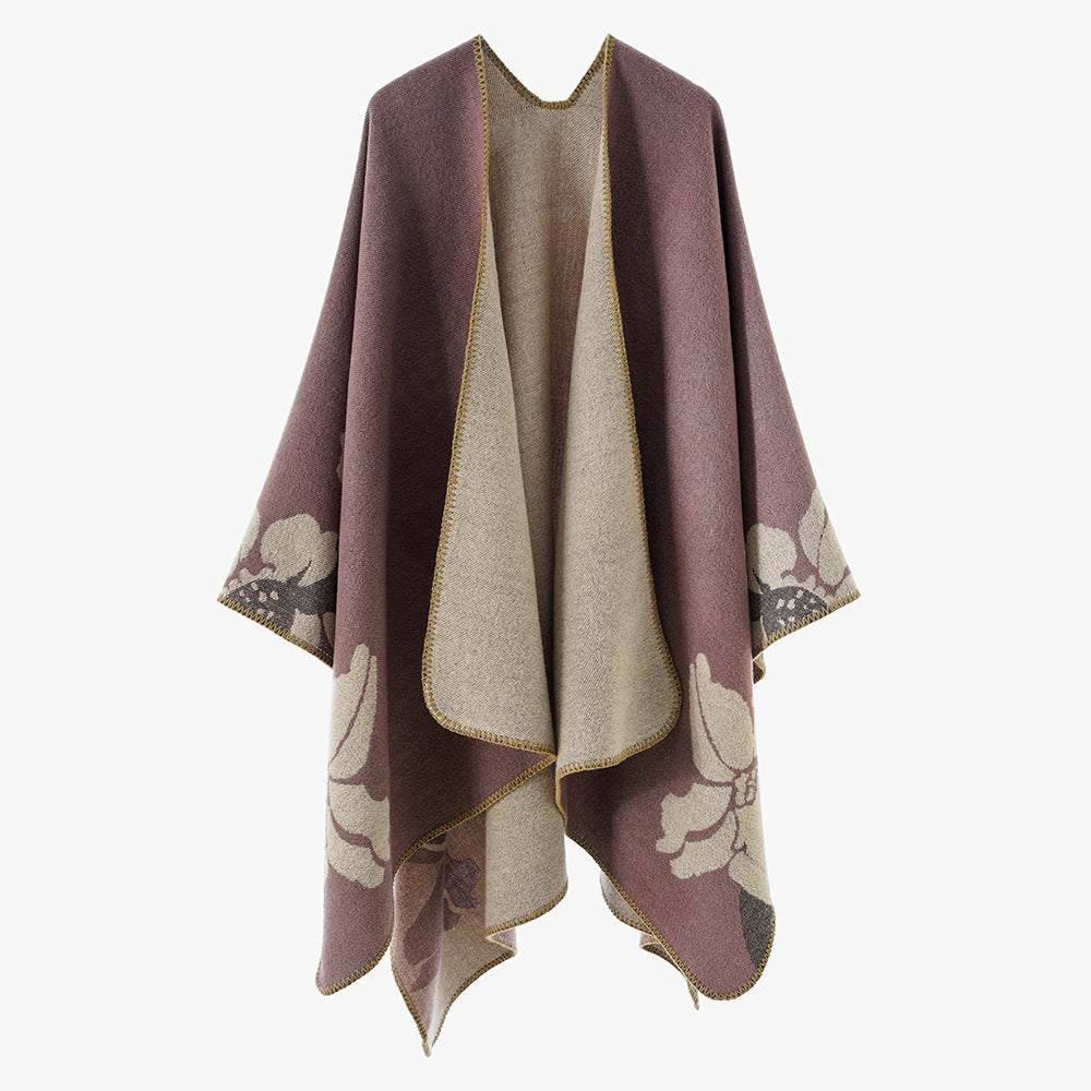 Damen Wendbarer Wollmix-Cape mit floralem Jacquard und offenem Fall Echo Archiv