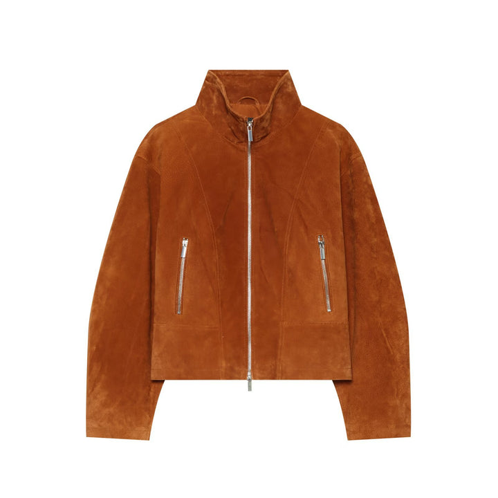 Damen Cropped Velourslederjacke mit Stehkragen und durchgehendem Reißverschluss Echo Archiv
