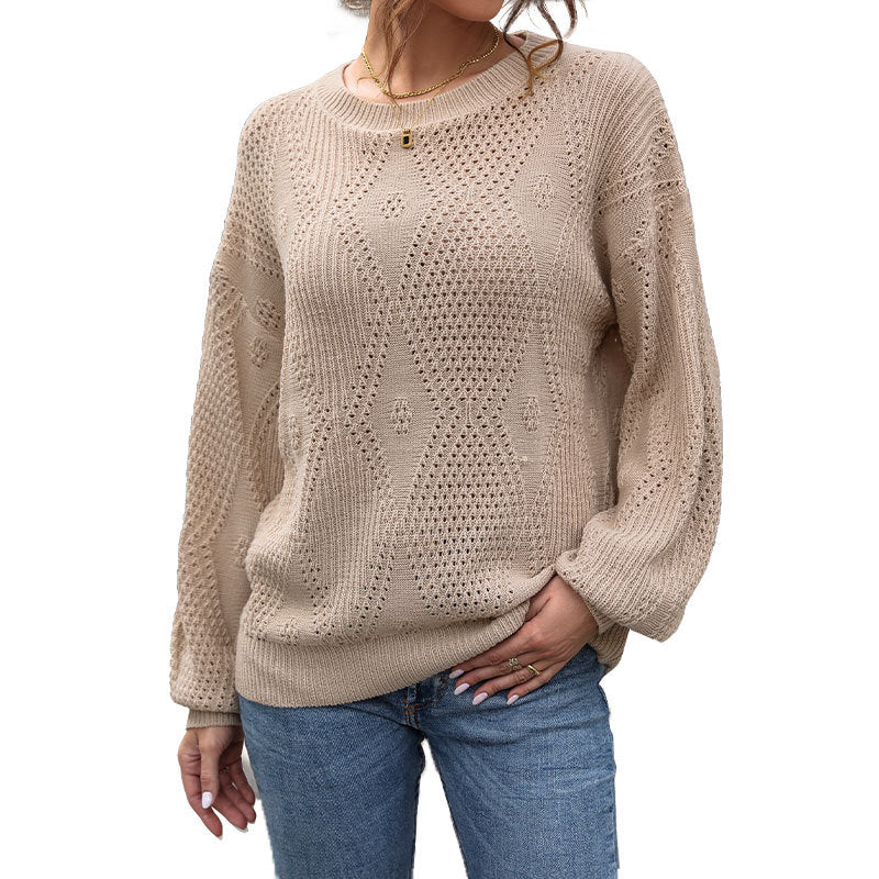 Damen Strukturierter Ajour-Strickpullover mit Rauten‑Muster und Ballonärmeln Echoarchiv