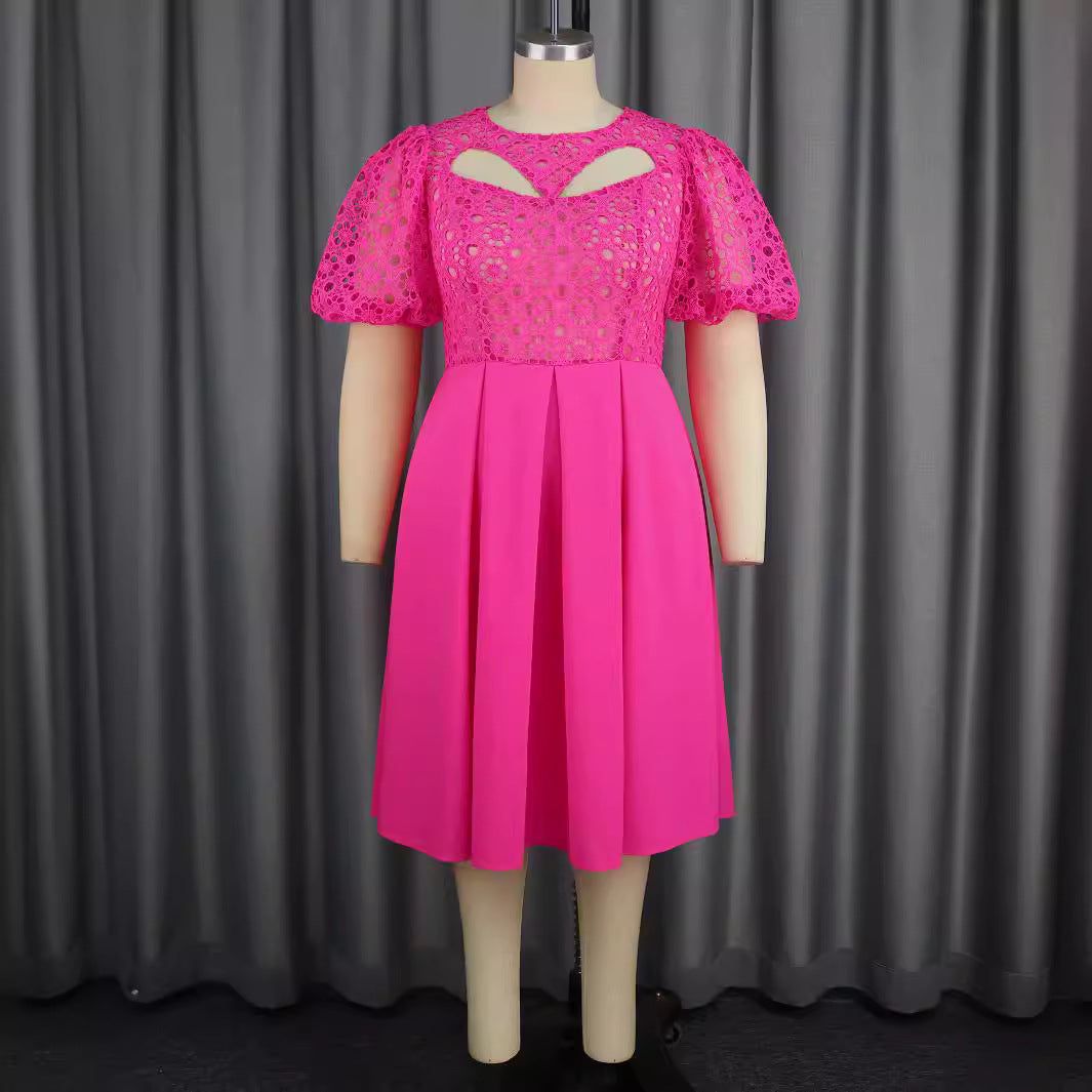 Damen Elegantes A-Linien Kleid mit Cut-Out-Details und Puffärmeln Echo Archiv