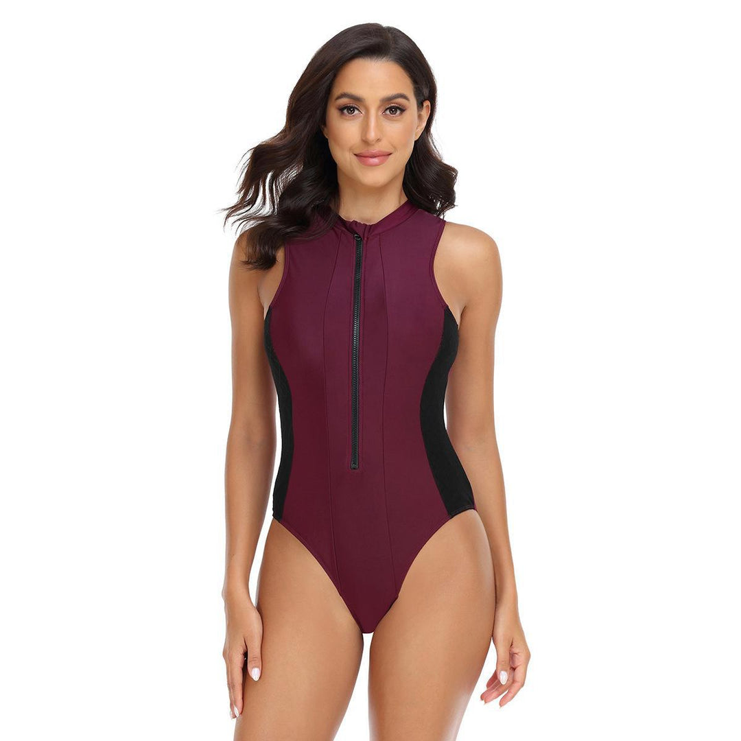Damen Sportlicher Einteiler Badeanzug mit elegantem Reißverschluss Echo Archiv
