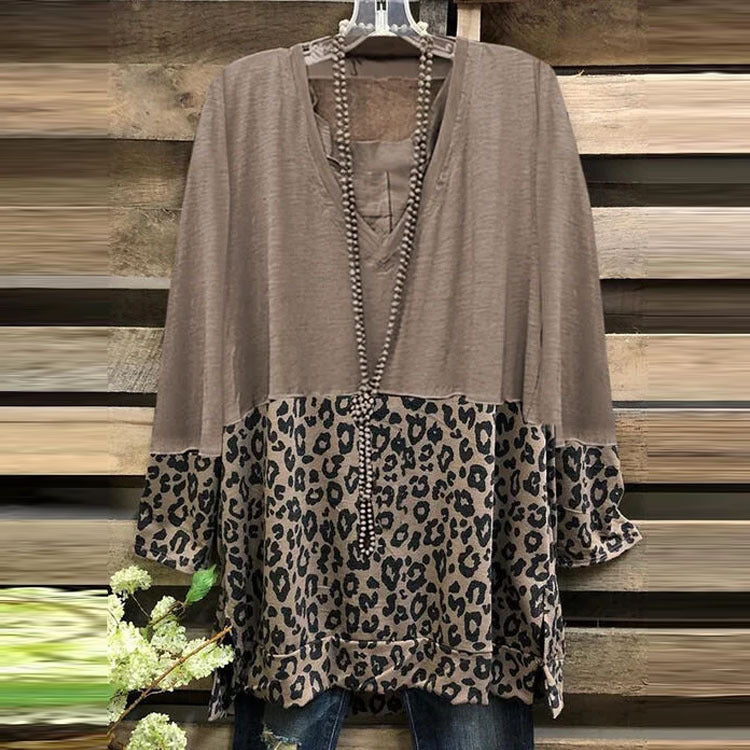 Damen A-Linien-Tunika mit Colourblock und Leoparden-Print – Avérine