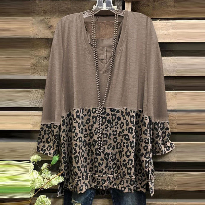 Damen A-Linien-Tunika mit Colourblock und Leoparden-Print – Avérine