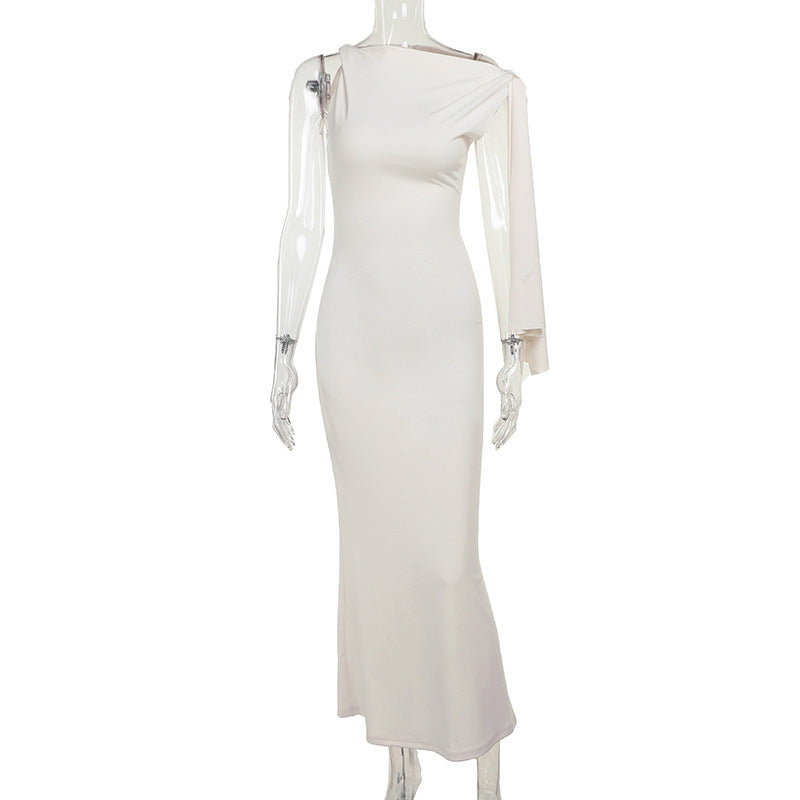 Damen elegantes Maxikleid mit asymmetrischem Design und einem ärmellosen Schnitt Echo Archiv