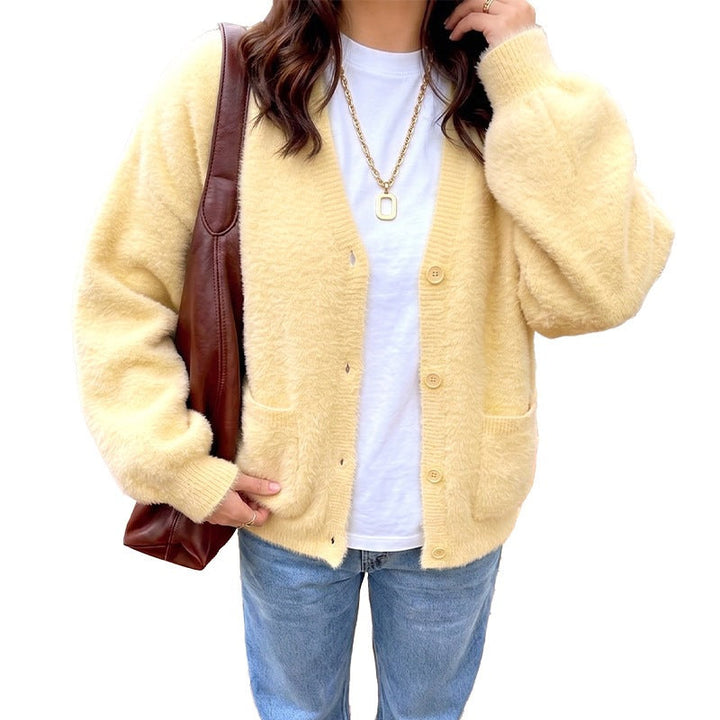Damen Kuschelige Oversize-Cardigan aus Teddy-Fleece mit V-Ausschnitt, aufgesetzten Taschen & Rippbündchen Echoarchiv
