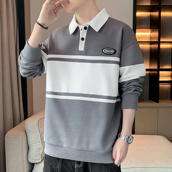 Herren modischer Sweatshirt mit klassischem Polokragen und auffälligen Streifen Echoarchiv