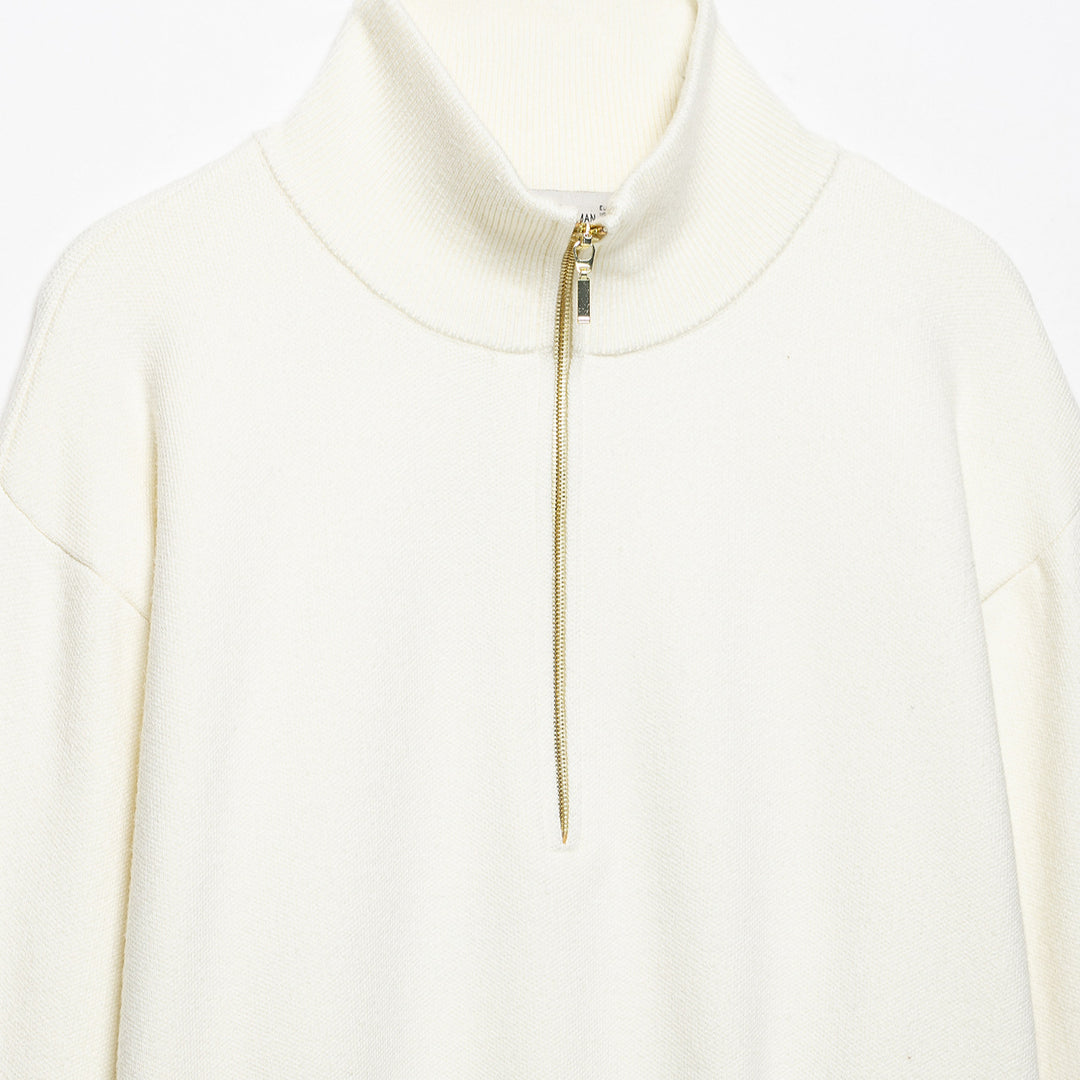 Damen Cropped Oversize-Strickpullover mit halbem Metallreißverschluss und Funnelkragen Echoarchiv