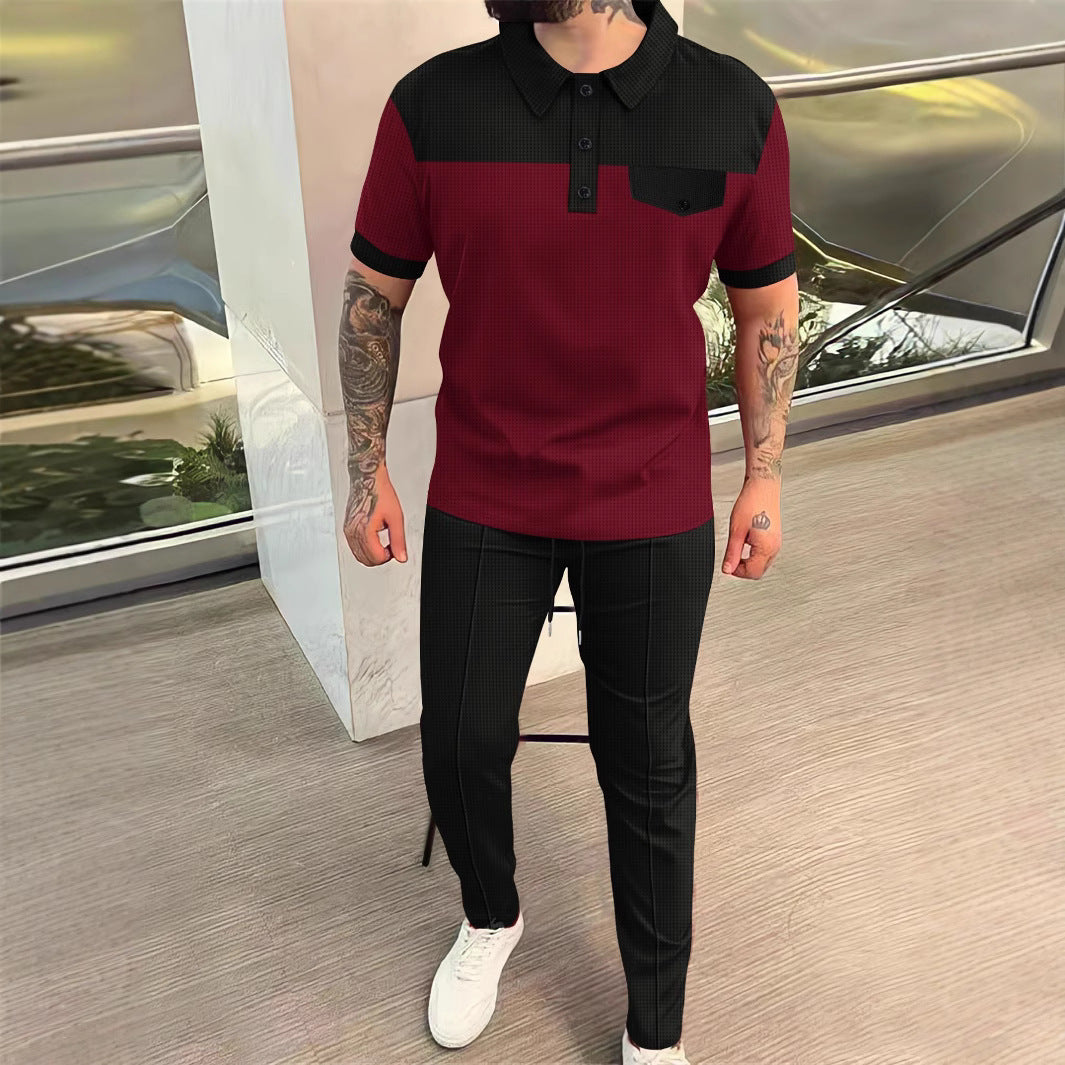 Herren Elegantes Poloshirt mit strukturiertem Design und passenden Slim-Fit Hosen Echoarchiv