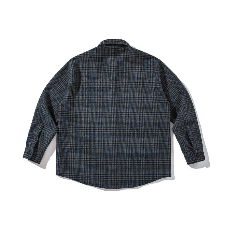 Unisex Kastenförmiges Overshirt aus Wollmix mit Glencheck, Brusttasche und gerundetem Saum Echo Archiv