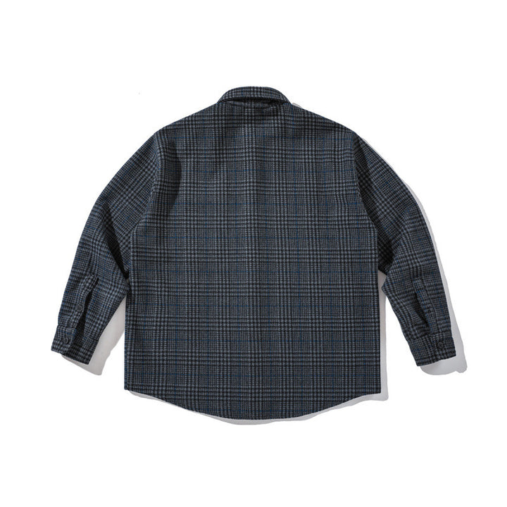 Unisex Kastenförmiges Overshirt aus Wollmix mit Glencheck, Brusttasche und gerundetem Saum Echo Archiv