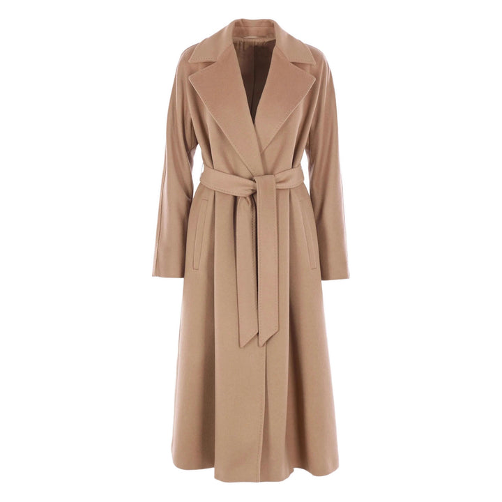 Damen Eleganter Wickelmantel aus Wollmix mit breitem Revers und Taillengürtel Echoarchiv
