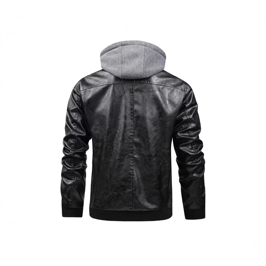 Herren Modische Kunstlederjacke mit abnehmbarer Kapuze Echo Archiv