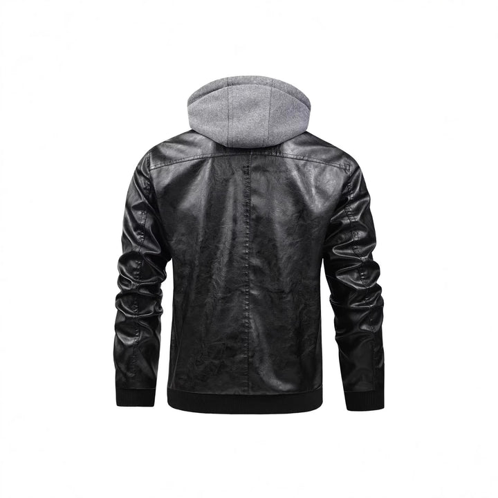Herren Modische Kunstlederjacke mit abnehmbarer Kapuze Echo Archiv