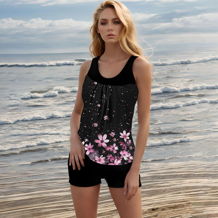 Damen Badeset mit modischem Blätterdesign und bequemen Shorts Echo Archiv