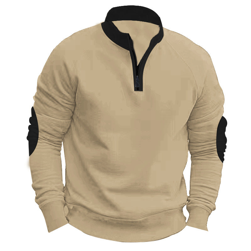 Herren sportlicher Kapuzenpullover mit überlegendem Reißverschluss und kontrastierenden Ärmelpatches Echoarchiv