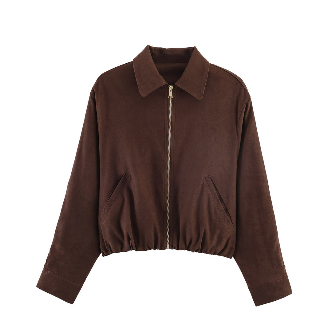 Damen Kurz geschnittener Wildlederoptik-Blouson mit Reißverschluss, elastischem Saum und schrägen Eingrifftaschen Echo Archiv