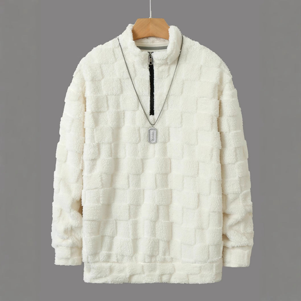 Herren Fleece-Pullover mit durchgehendem Reißverschluss und strukturiertem Design Echoarchiv