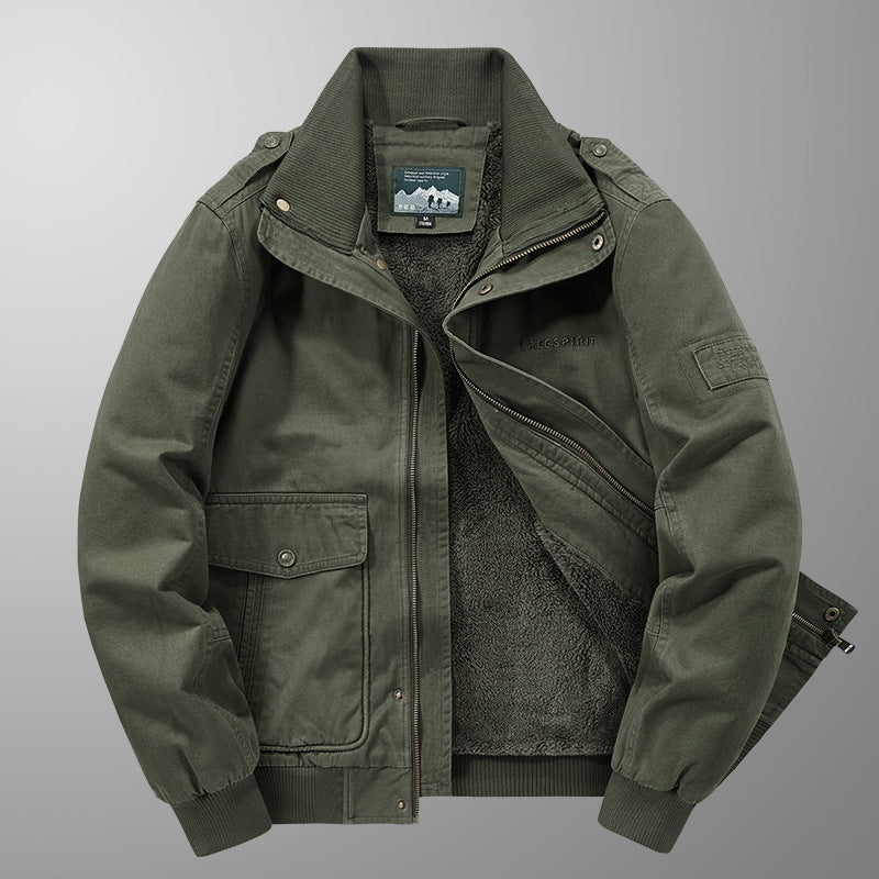 Herren Thermo-Canvasblouson mit durchgehendem Teddyfutter, Rippkragen und Utility‑Pattentaschen Echo Archiv
