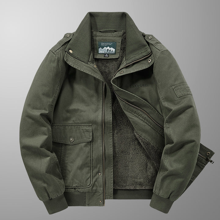 Herren Thermo-Canvasblouson mit durchgehendem Teddyfutter, Rippkragen und Utility‑Pattentaschen Echo Archiv