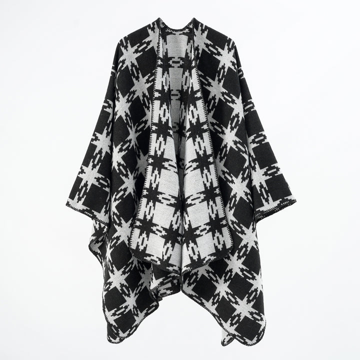 Damen Oversize-Jacquard-Cape mit Sternmotiv und kontrastierter Kettelkante Echo Archiv