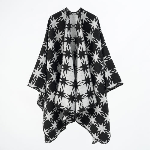 Damen Oversize-Jacquard-Cape mit Sternmotiv und kontrastierter Kettelkante Echo Archiv