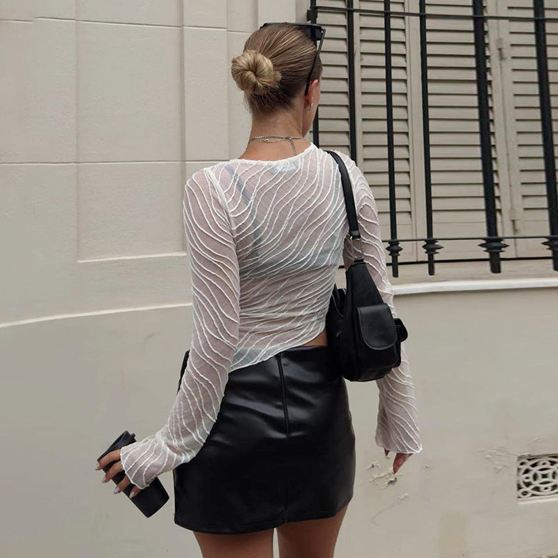 Damen Elegantes Langarm Transparenttop mit strukturiertem Design Echo Archiv