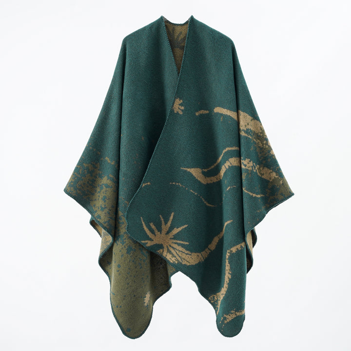 Damen Wendbarer Jacquard-Wickelponcho im Oversize-Umhang Echo Archiv
