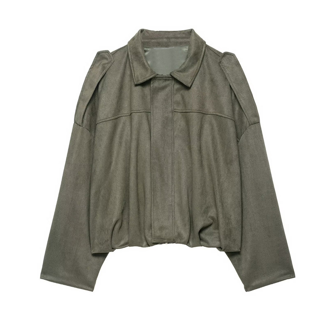 Damen Oversize-Cropped Jacke mit Balloon-Saum und Schulter-Cutouts Echoarchiv