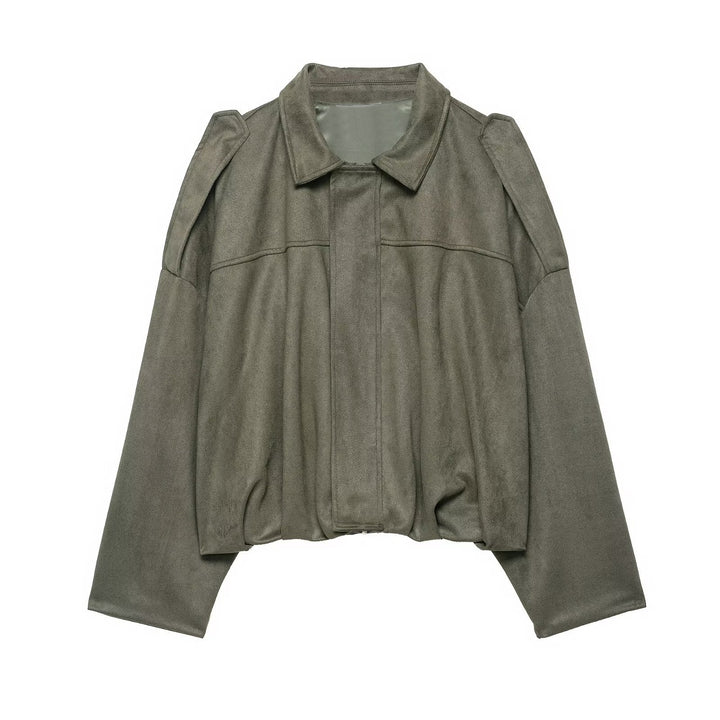 Damen Oversize-Cropped Jacke mit Balloon-Saum und Schulter-Cutouts Echoarchiv