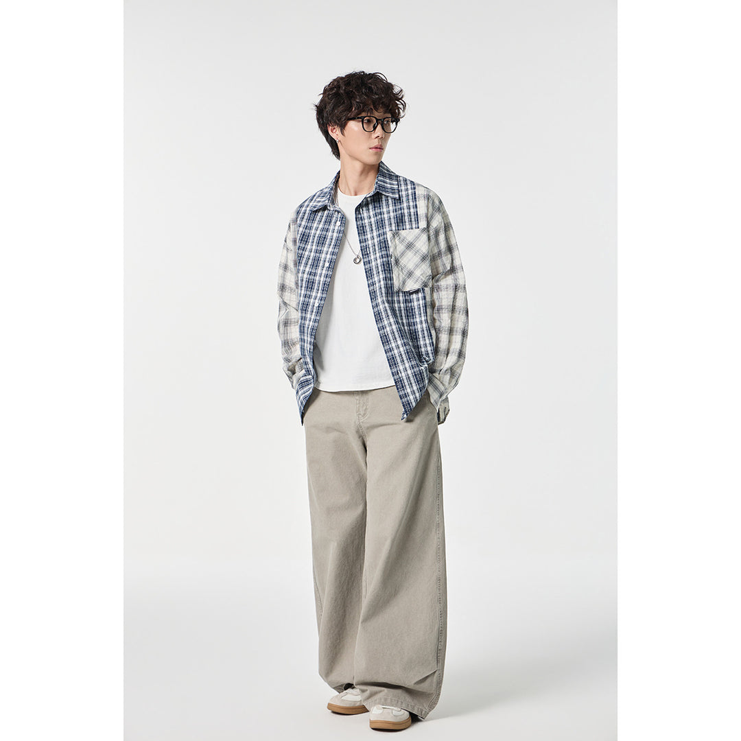 Unisex Kariertes Overshirt im Patchwork-Look mit Brusttasche Echoarchiv